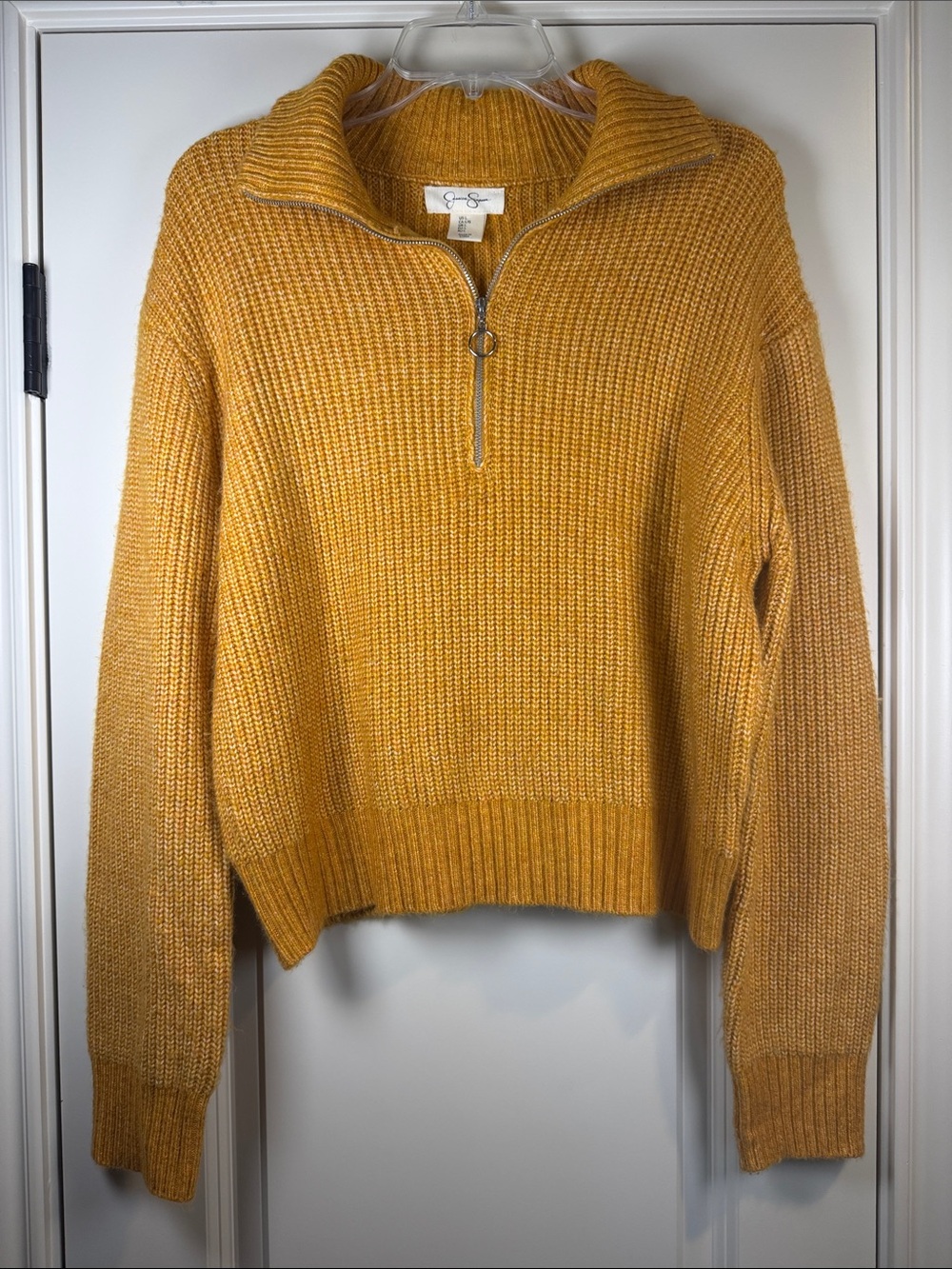 Jessica Simpson Golden Mustard Half-Zip Cowl Sweater - Size L